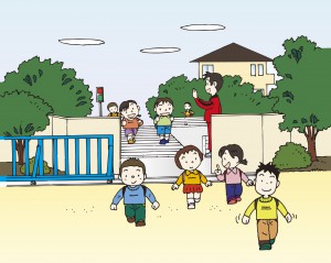 校門に防犯カメラ